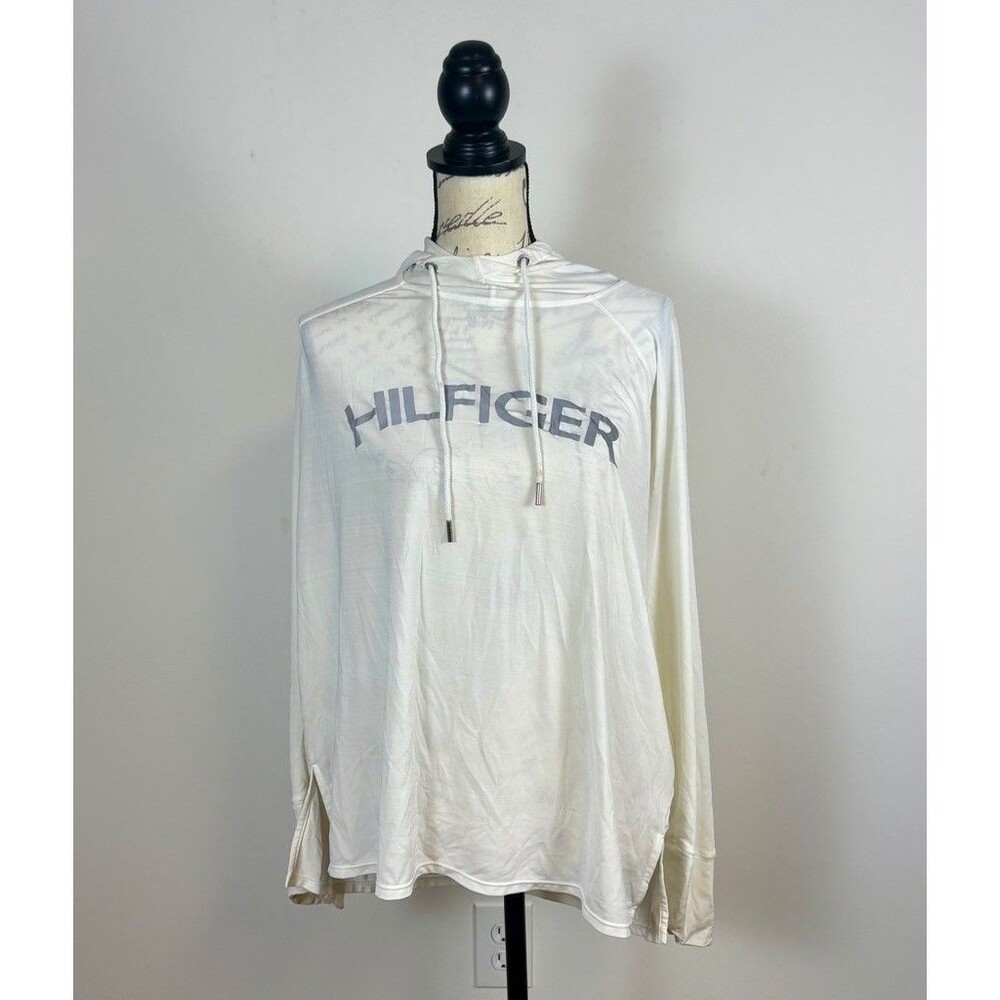 Tommy Hilfiger Sport Hoodie Womens XL White Lightweight Long Sleeve Pullover - Picture 1 of 8